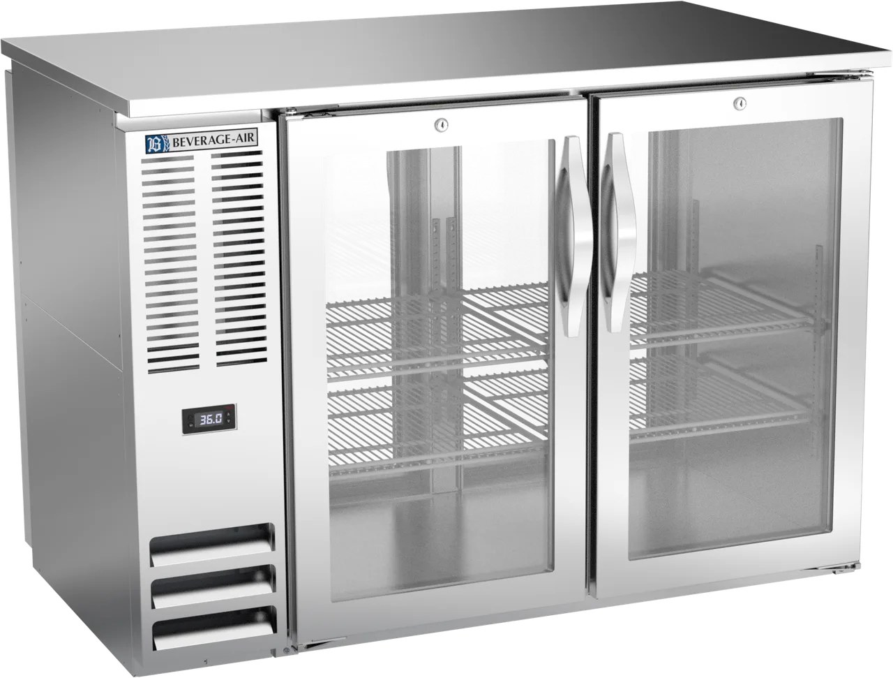 Beverage Air BBN48HC-FG-PT-S Cooler, 48"W x 26-1/8"D x 34"H, 12.56 cu ft, 4-Glass Doors, Steel, R290