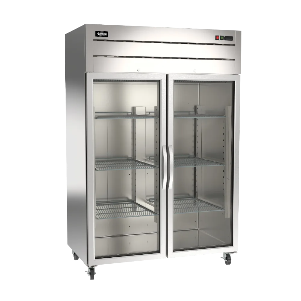 Omcan USA 50119 32" 2-Glass Door Reach-In Refrigerator, 43.1 cu. ft., Stainless Steel, Top Mounted