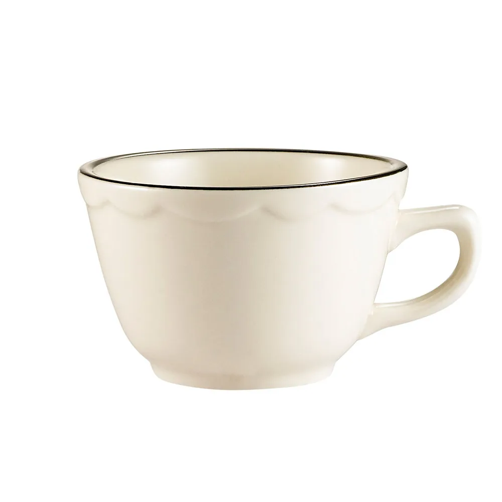 CAC China SC-1B Seville Coffee Cup, 7 oz Stoneware, Black Band/American White, 3-3/4" Dia, Safe - 1 Dozen
