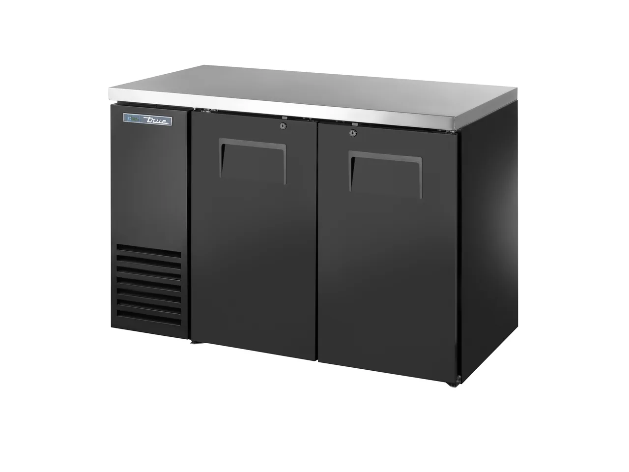 True TBB24-48-2S-Z1-SFT-B-1 48" Back Bar Cooler, 2 Doors, Black, 76 6‑Pack 12oz Cans, HP R290, 115V