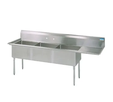 BK Resources BKS-3-18-12-18RS Three Compartment Sink, 74-1/2"W X 23-13/16"D X 43-3/4"H