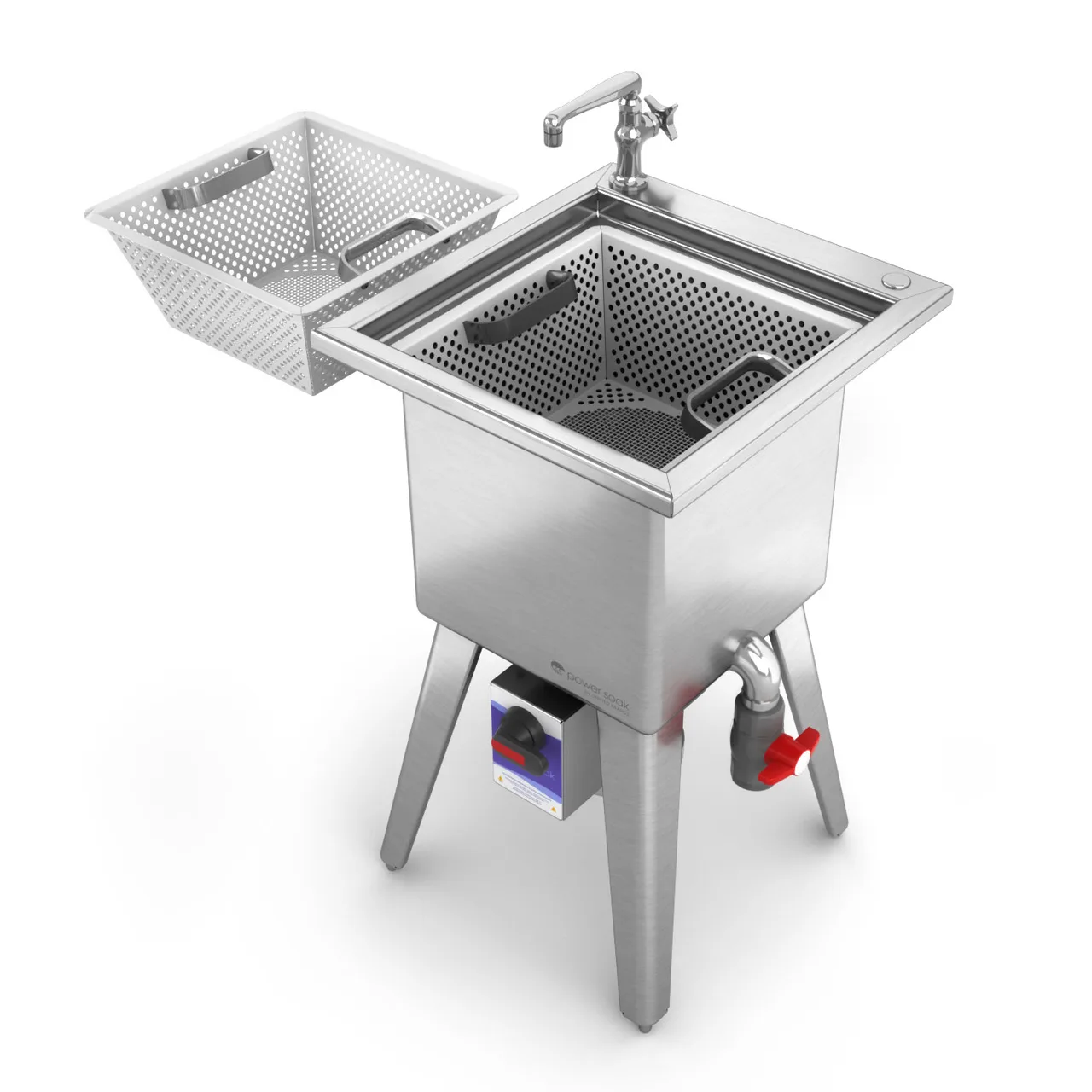 Power Soak SS-S-208-1 Silver Soak Sink, Stationary, 35.5" H, 11 Gallon Wash Tank