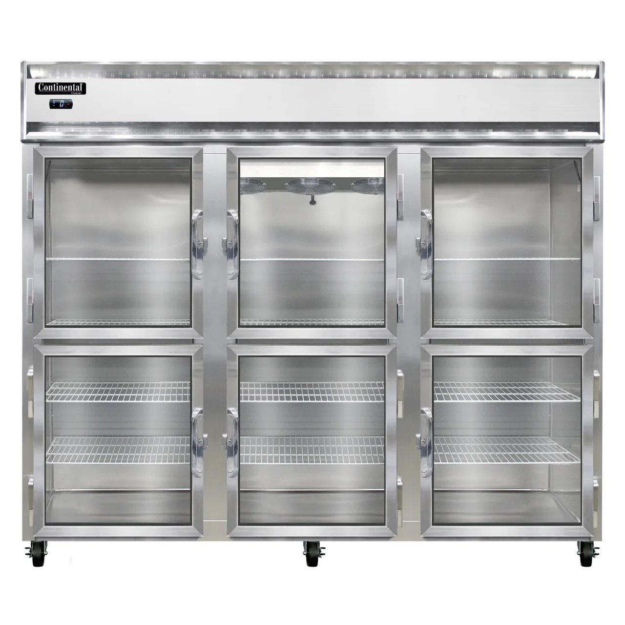 Continental Refrigerator 3FENGDHD 85" 3-Section Reach-In Freezer, 6 Half Glass Doors, 73 cu. ft., Stainless Steel Front, Aluminum Interior & Exterior