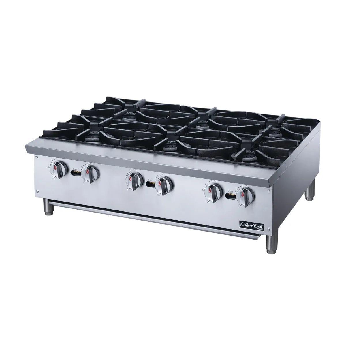 Dukers DCHPB36 36" Gas Hotplate w/ (6) Burners & Manual Controls, Convertible