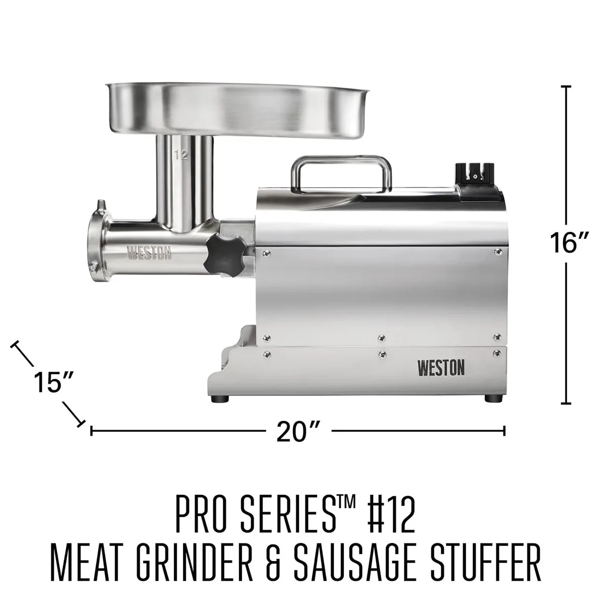 Hamilton Beach 10-1201-W Meat Grinder, #12 Hub, 1 HP 750W, 4.5mm/7mm Plates, 6-9 lbs/min, 360-540 lbs/hr