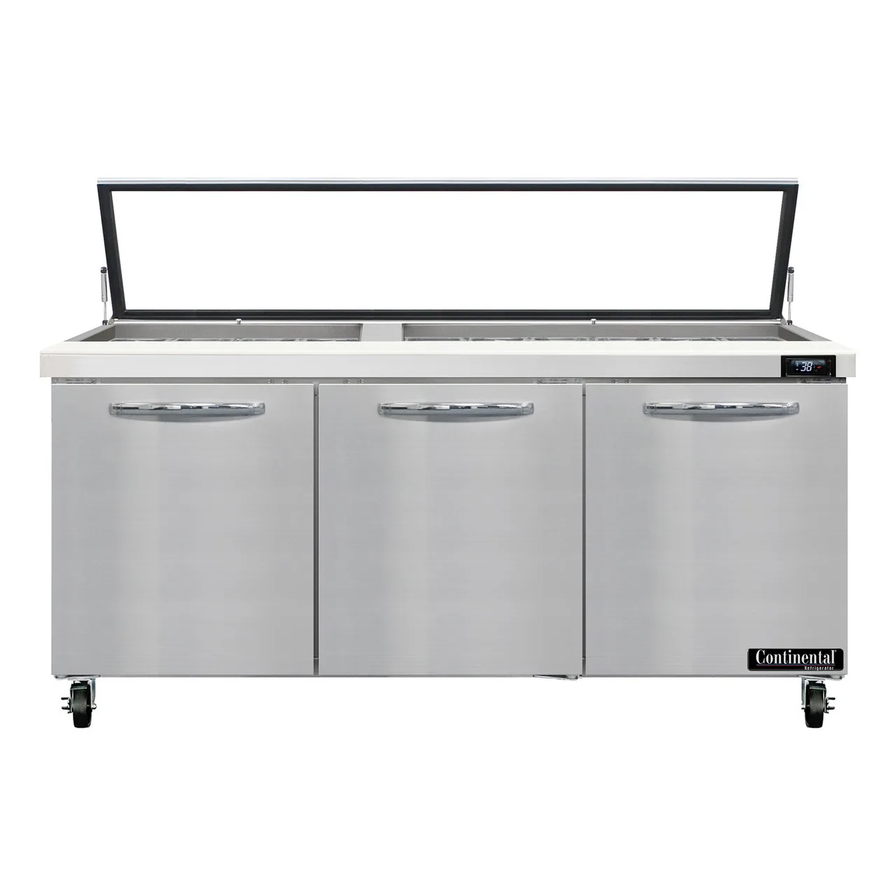 Continental Refrigerator SW72N30M-HGL 72" Mega Top Sandwich Prep Table w/ 3 Doors, 30 pans