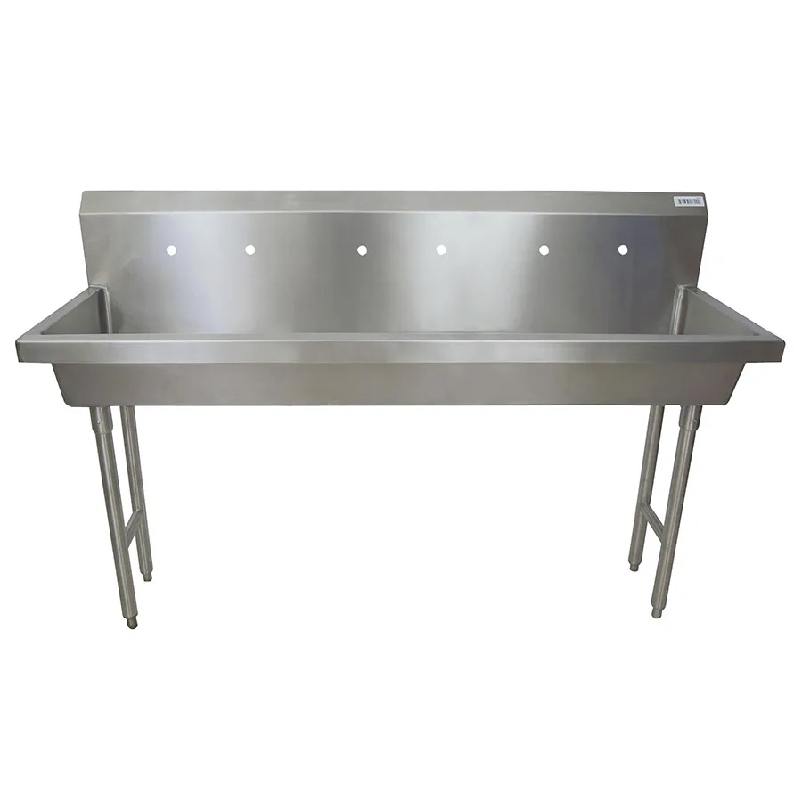 BK Resources MSHS-72F2 72" Freestanding Hand Sink without Faucet - 14 gauge / Double Holes