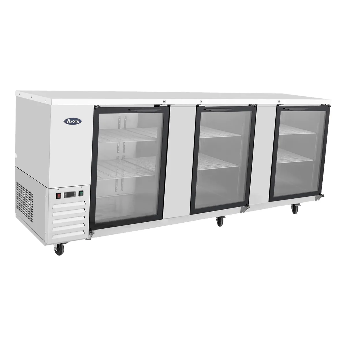 Atosa USA MBB90GGR 89“ Three Section Back Bar Cooler with Glass Door, 30.1 cu. ft.