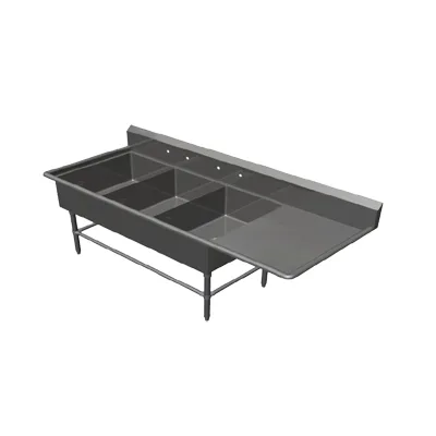 John Boos 43PB20284-1D30R 94" Three Compartment Sink, 20"W x 28"L Bowl With Right-Hand Drainboard