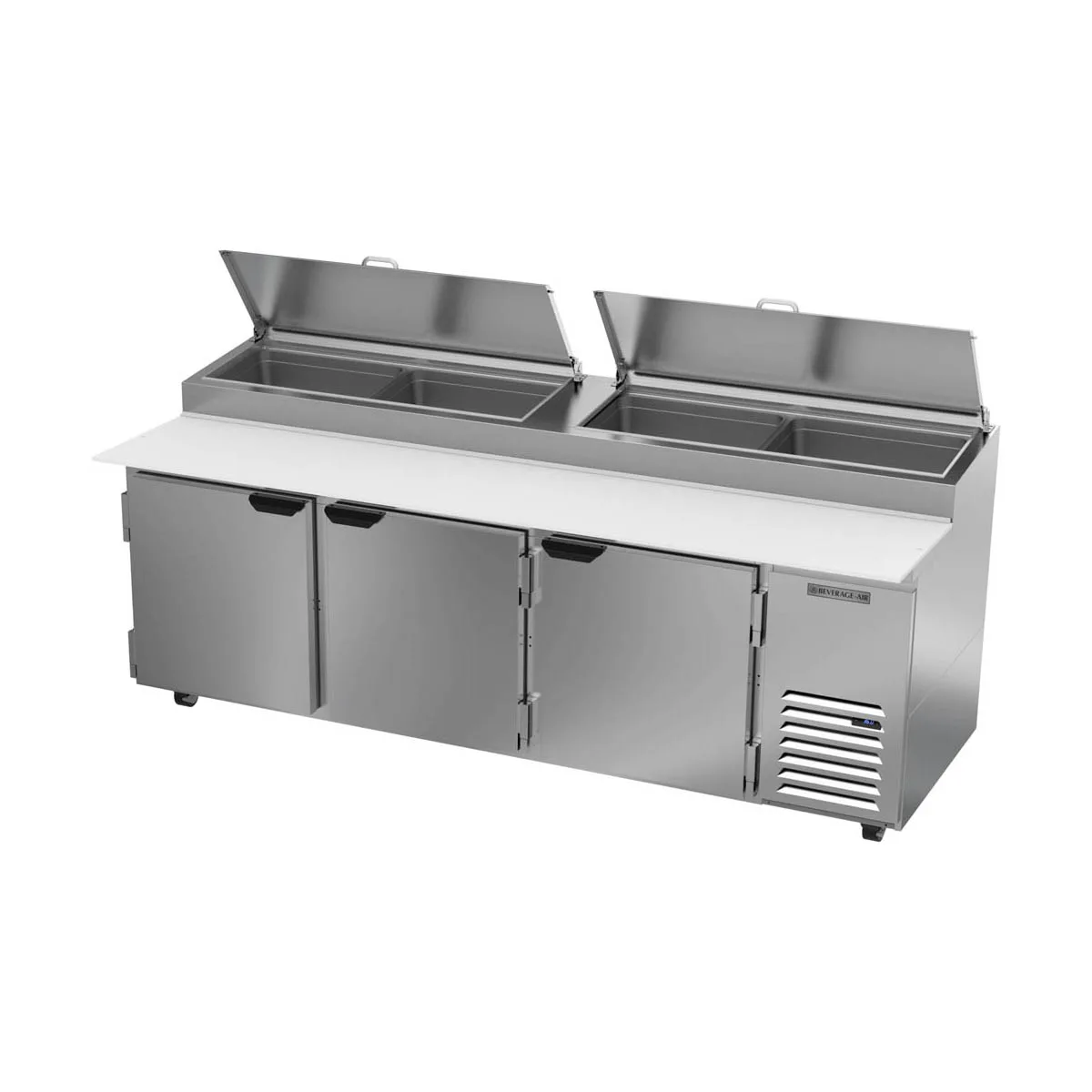Beverage-Air DP93HC 93" 3-Section Refrigerated Pizza Prep Table w/ 3 Doors, 31.5 cu. ft.
