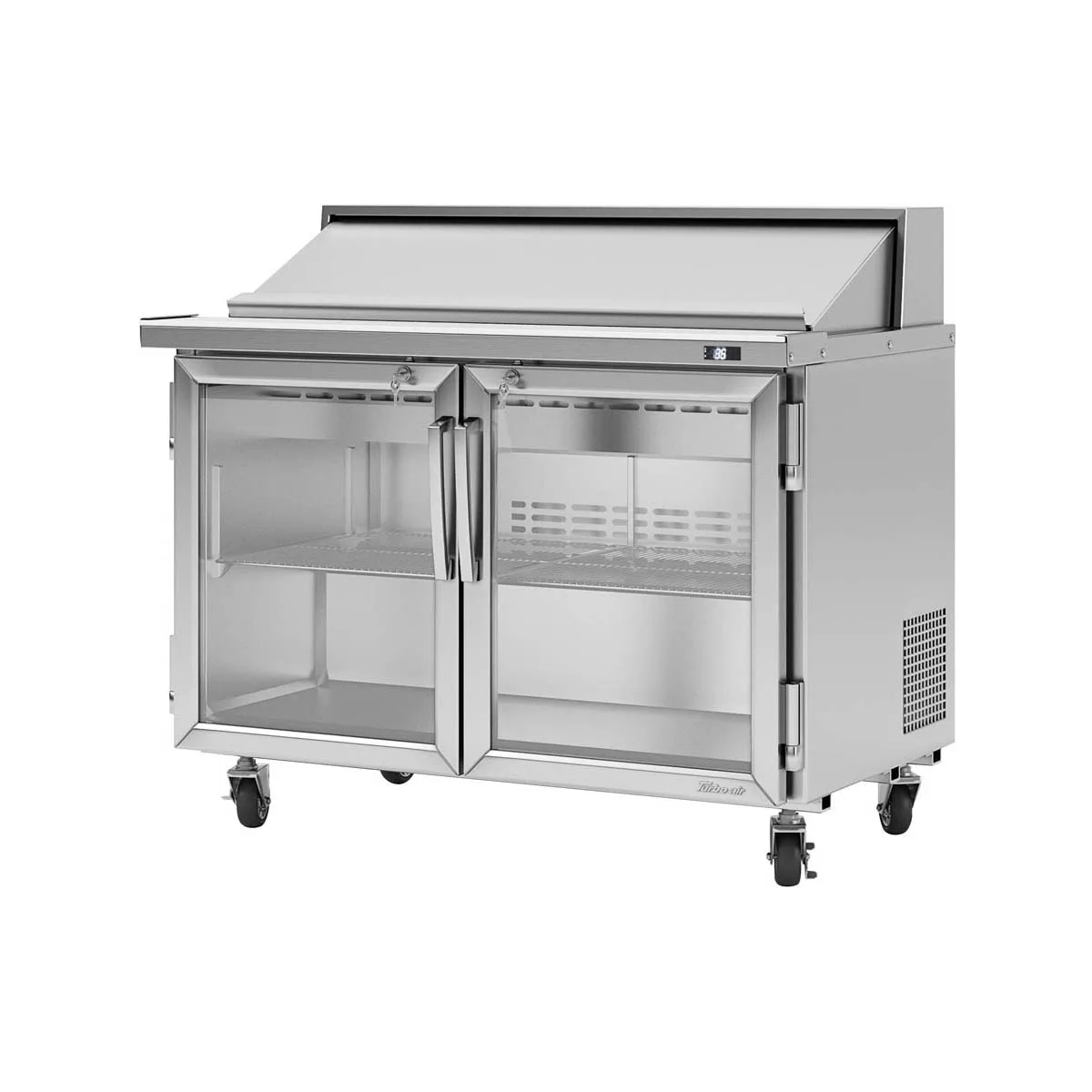 Turbo Air PST-48-G-N 48" Two Section Sandwich / Salad Prep Table w/ 2 Glass Doors, 12 Pans