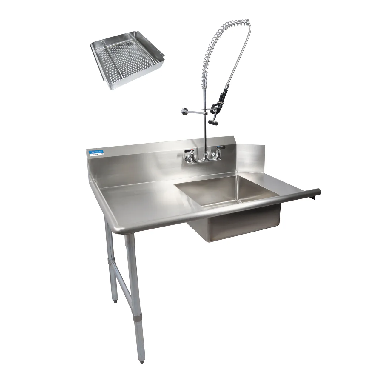 BK Resources BKSDT-60-L-SS-P3-G 60" Straight Soiled Dishtable w/ Left Table, Pre-Rinse Sink&Faucet