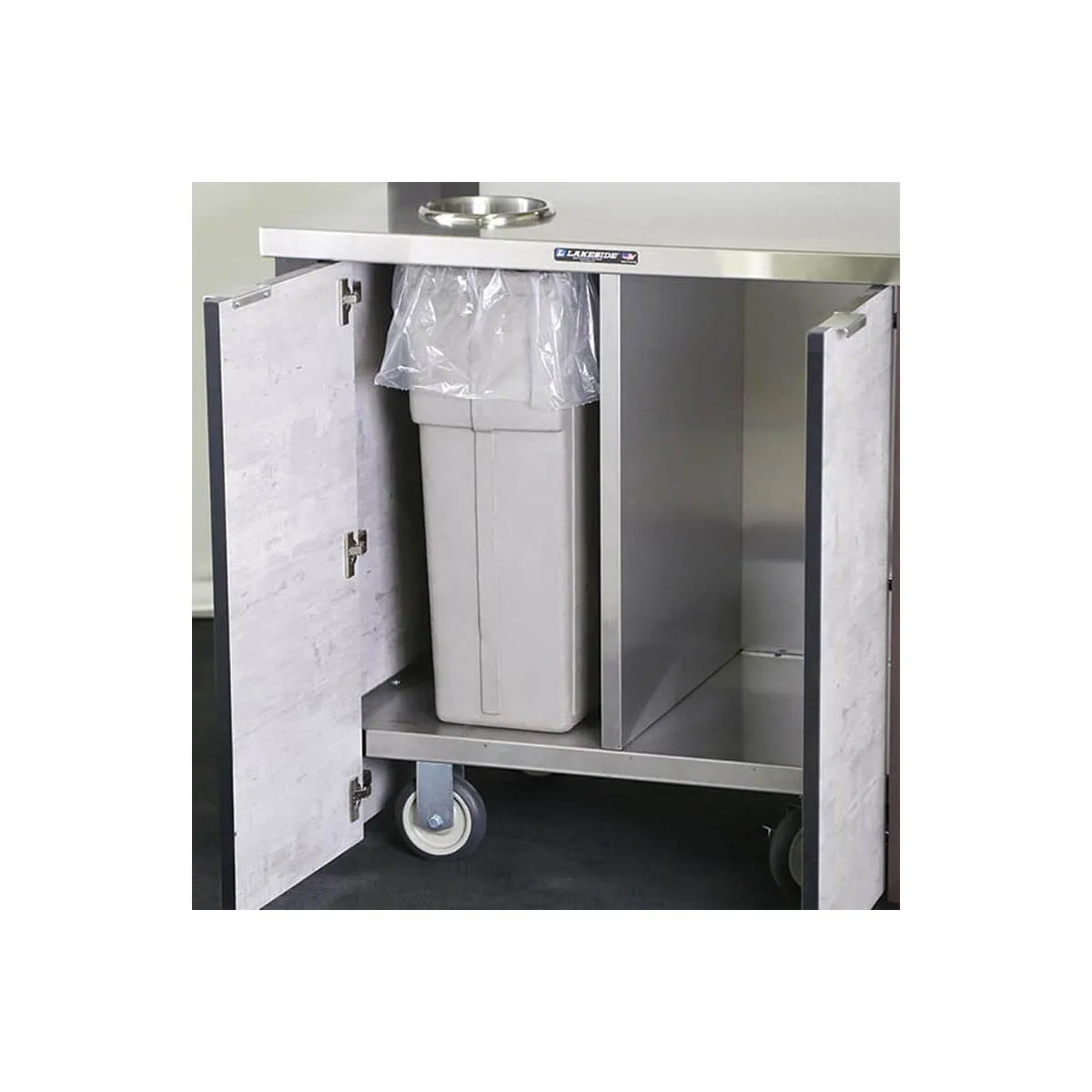 Lakeside 155045 Stainless Steel Waitress Station with 11D Overshelf and 8 Waste Chute