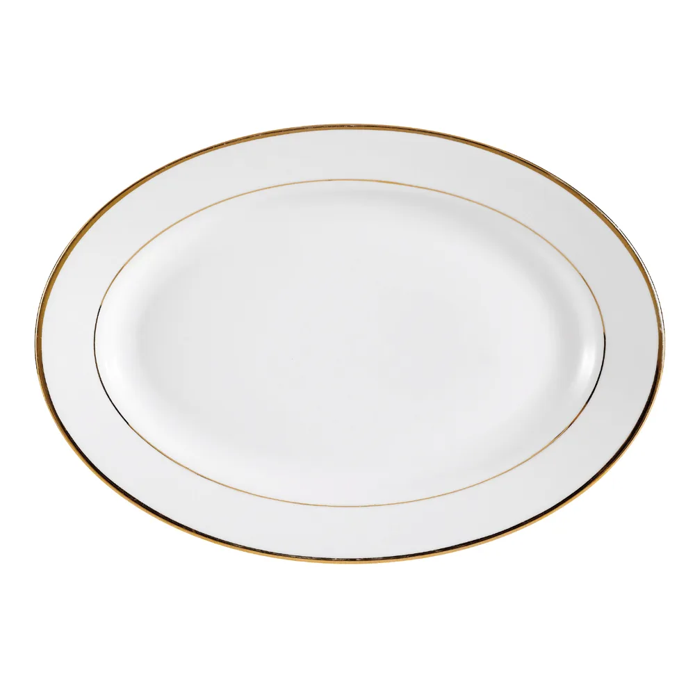 CAC China GRY-12 Oval Porcelain Platter, 10" x 7-1/8" x 1", Gold White, Dishwasher Safe - Dozen