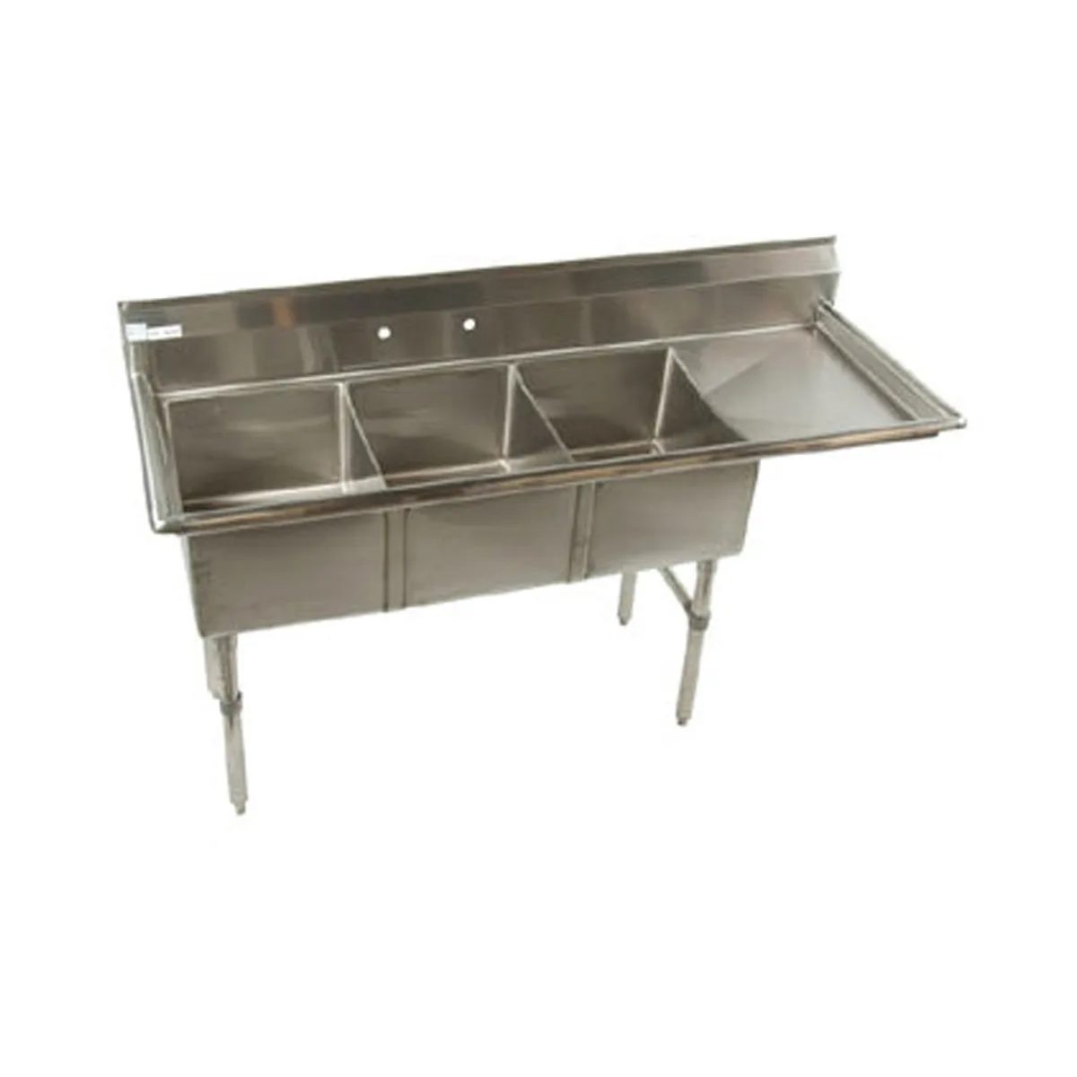Klinger's Trading ECS3DR24 74" Three Compartment Sink, 16"W x 20"L Bowl With Right-Hand Drainboard