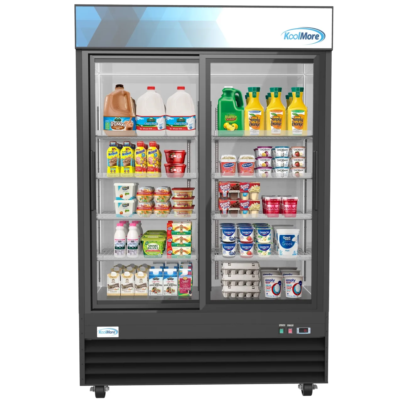 Koolmore MDR-2D-GSLD 53"" 2‑Section Merchandiser Refrigerator, 45 cu ft, Black Stainless, Sliding, 115V