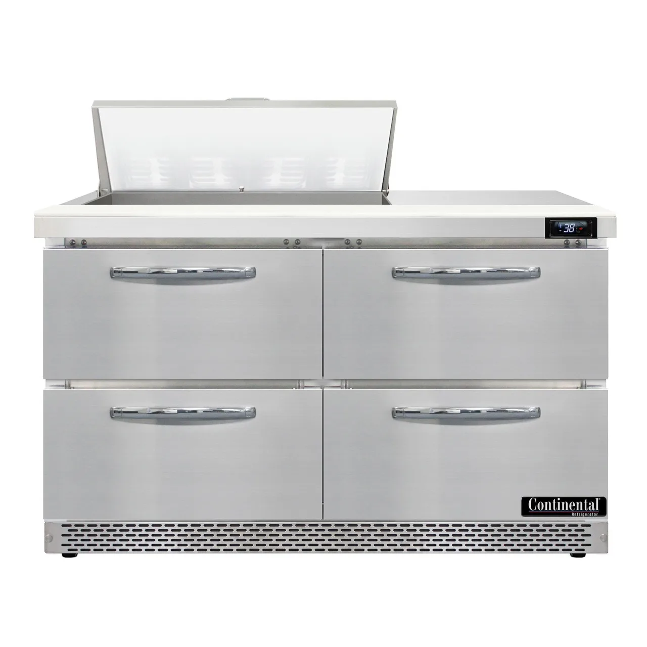 Continental Refrigerator SW48N8-FB-D 48" Two Section Sandwich / Salad Prep Table w/ 4 Drawers, 8 Pans
