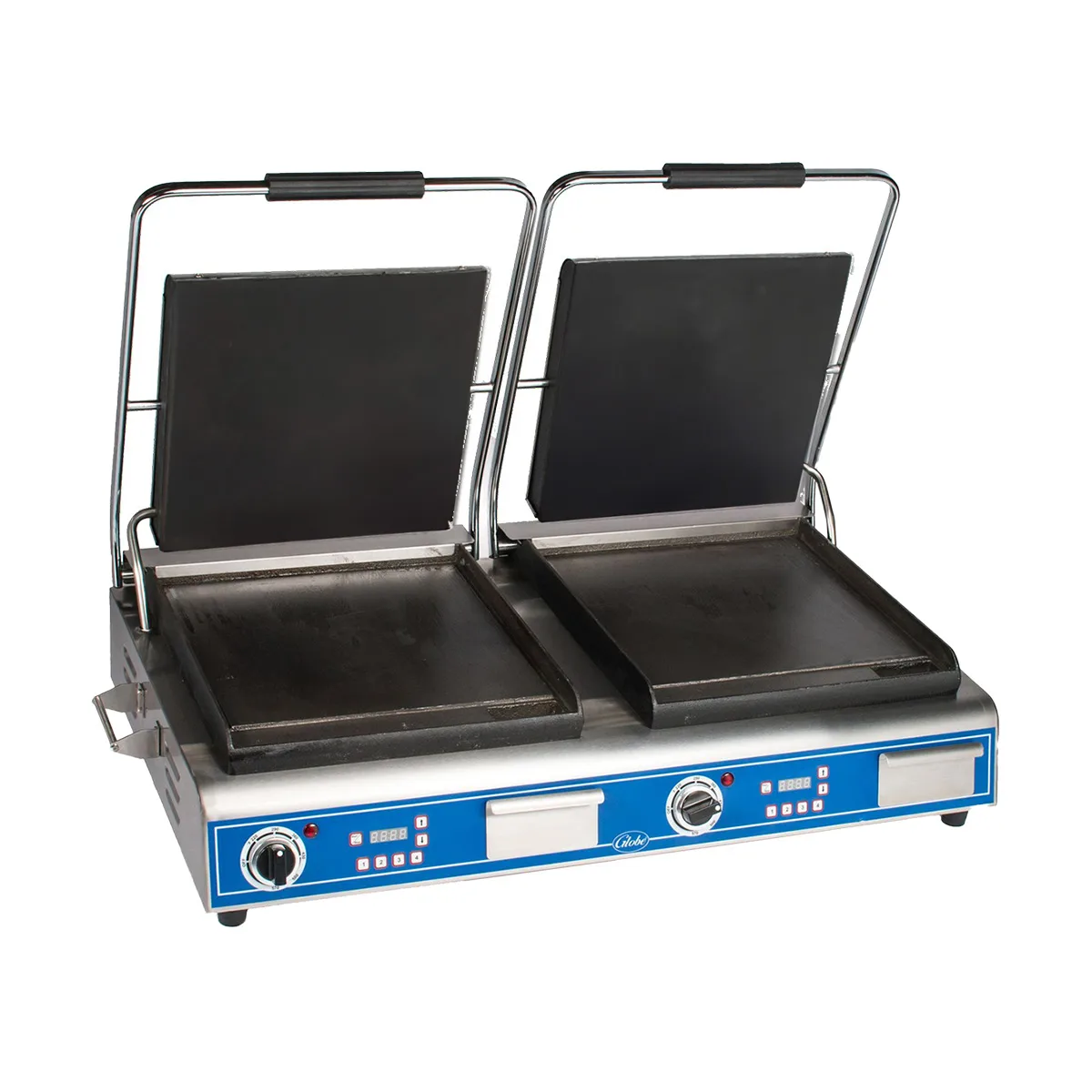 Globe GSGDUE14D Double Sandwich Panini Grill w/ Timer, 14" x 14" Smooth Plates, 208/240V