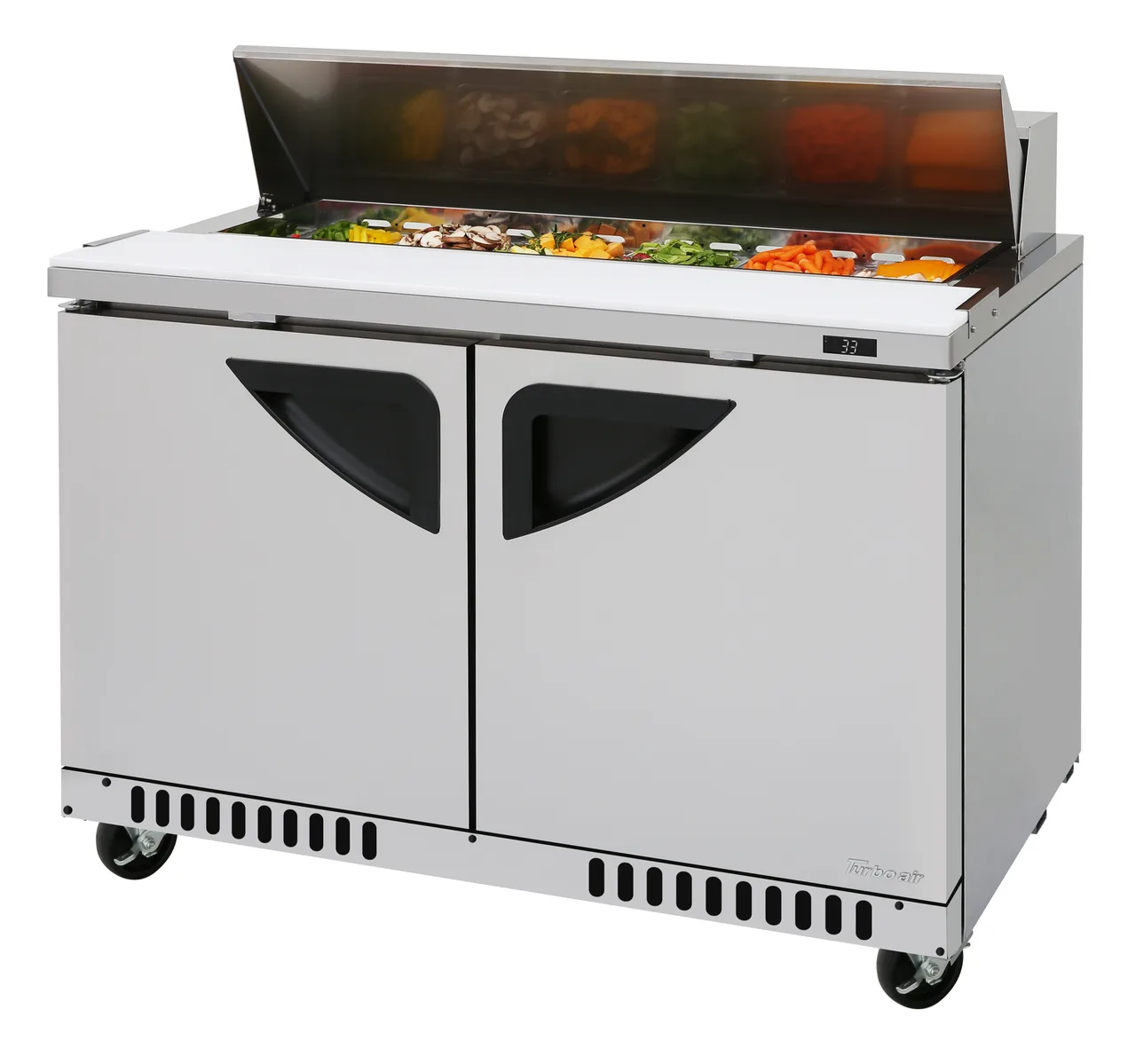 Turbo Air TST-48SD-FB-N 48" 2-Door Sandwich and Salad Prep Table, 12 Pans, Stainless Steel