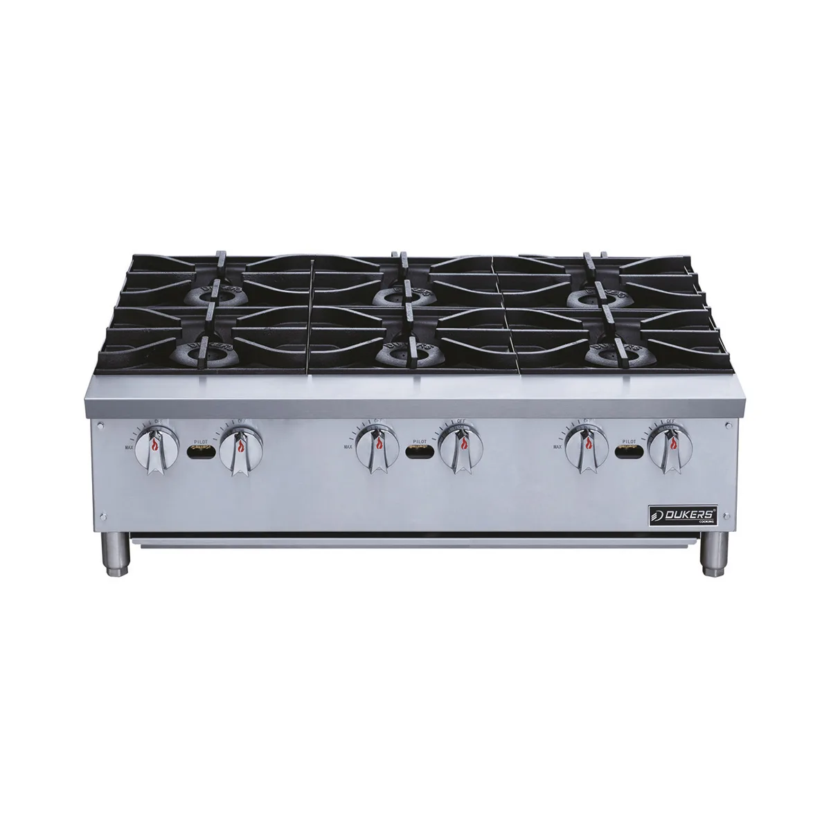 Dukers DCHPA36 36" Countertop Gas Hotplate with (6) Burners, Manual Controls, 168.000 BTU