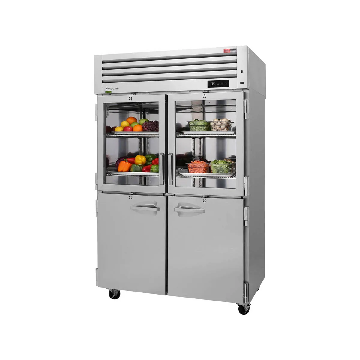 Turbo Air PRO-50R-GSH-N 51" 2-Section Reach-In Refrigerator w/ 2 Half Glass & 2 Half Solid Doors, Top Mount, Stainless Steel, 51 cu. ft.