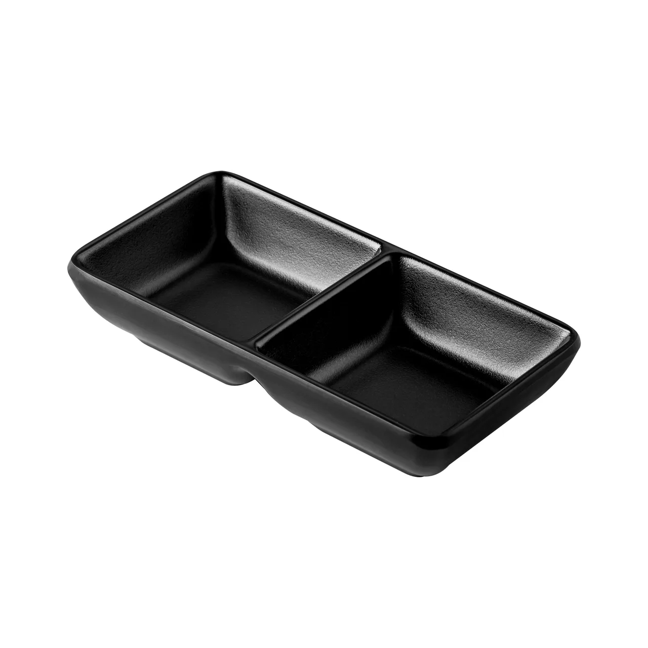 CAC China XCND-2T5-MK 2.5oz Dish, 5-1/4"W x 2-5/8"D x 1-1/8"H, 2-Compartment, Black China - Dozen