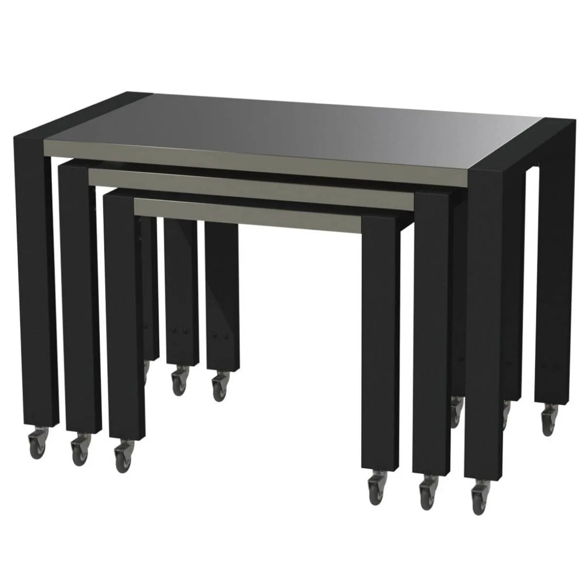 Lakeside 160138 3-Piece Nesting Traveler Serving Tables, Rectangular, 16 ga. Stainless Steel, Black Powder Coat, 40"H