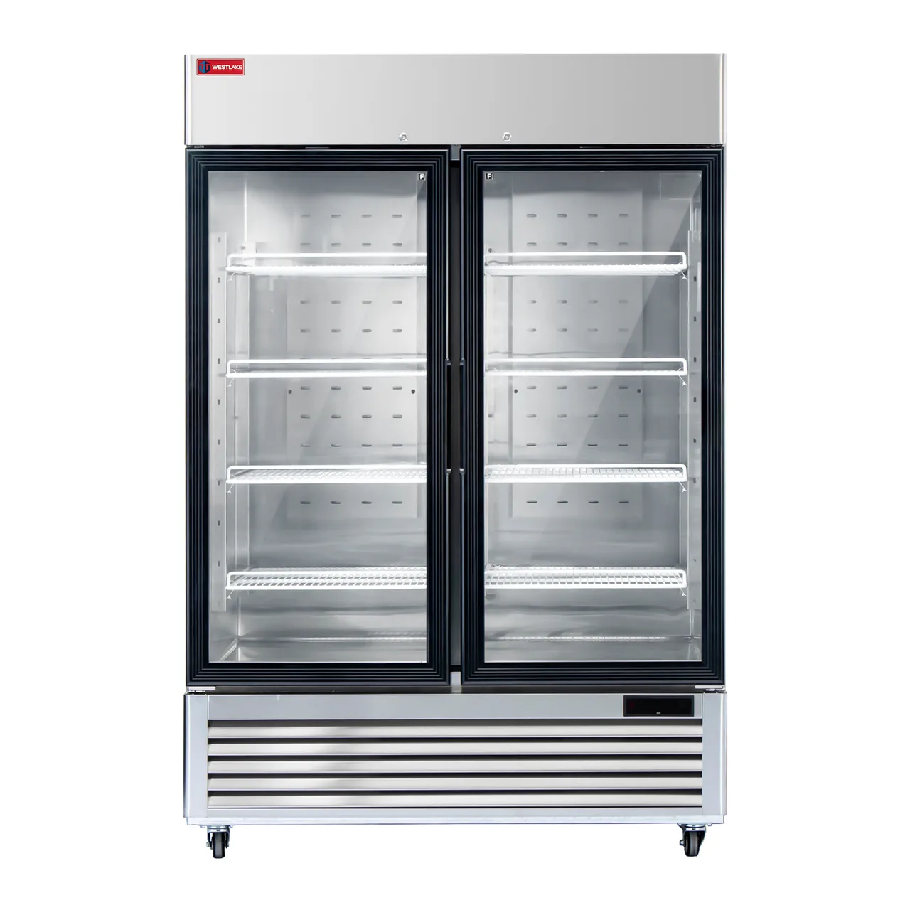 Westlake WK-49FG 49 cu ft 2‑Section Self‑Contained Glass Door Freezer, 54" Wide, Silver Finish, R290