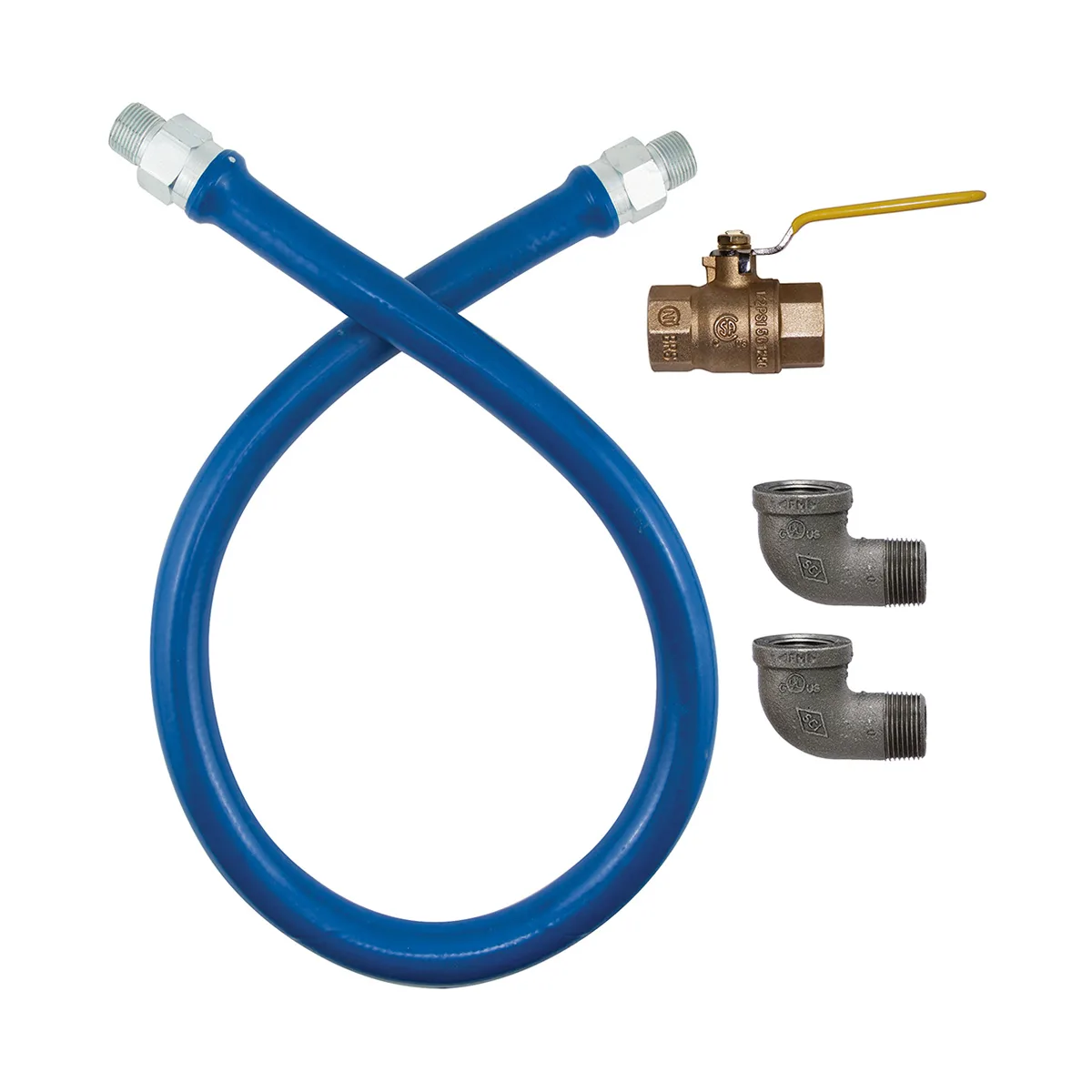 Dormont 16100BPV36BXFT 36" Blue Hose Food Truck Grade Gas Connector Kit w/ (2) Elbows, 1" Dia.