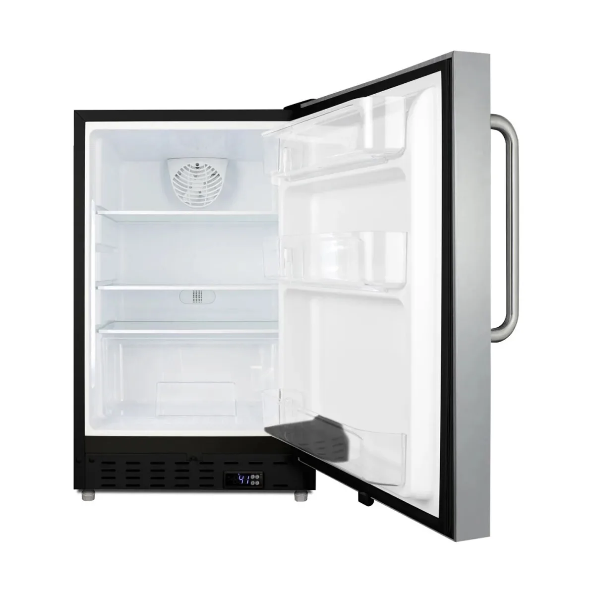 Summit ALR47BSSTB 20" Built-in or Freestanding Undercounter Refrigerator in Black, Stainless Steel Door, Towel Bar Handle, 3.5 cu. ft.