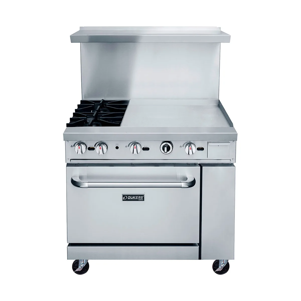 Dukers Appliance Co DCR36-2B24GM 36" Gas Restaurant Range w/ (2) Open Burners, 24" Griddle, (1) Standard Oven, 157.000 BTU