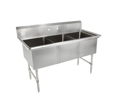 John Boos 3B16204 53" Three Compartment Sink, 16"W x 20"L Bowl Without Drainboard