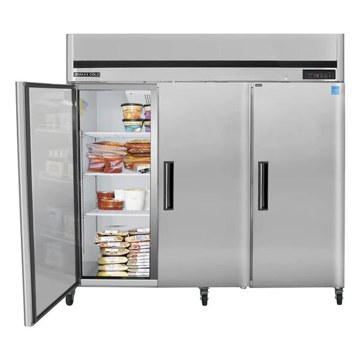 Maxx Cold MCFT-72FDHC 81" 3-Solid Door Reach-In Freezer, Top Mounted, 66.7 cu. ft., Stainless Steel