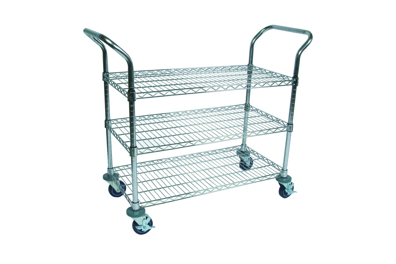 John Boos CWC-1836-3 Chrome Wire Bussing Cart w/ (3) 36"L x 18"D Shelves