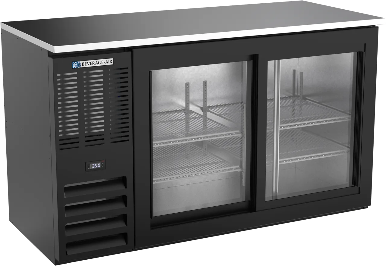 Beverage Air BBN58HC-GS-B Cooler, 58" W x 34" H, 14.8 Cu Ft, Black, Sliding Doors, R290, 1/3 HP 115V