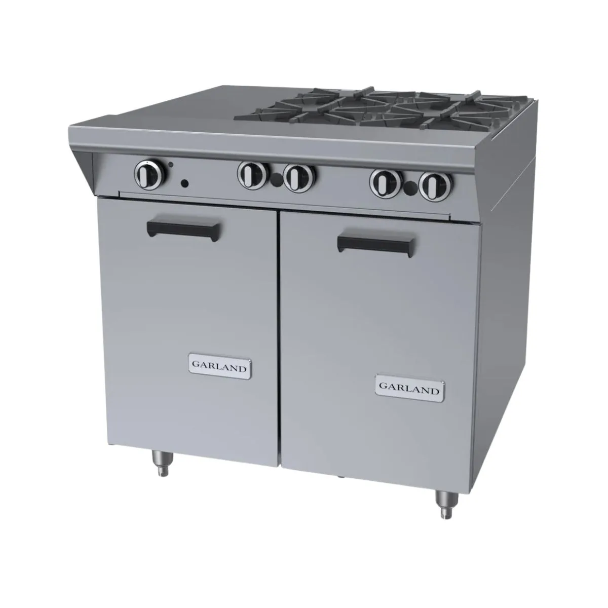 Garland US Range M43-1S 34" Gas Heavy Duty Range w/ (4) Open Burners, (1) Even Heat Hot Top, (1) Cabinet Base, 118.000 BTU