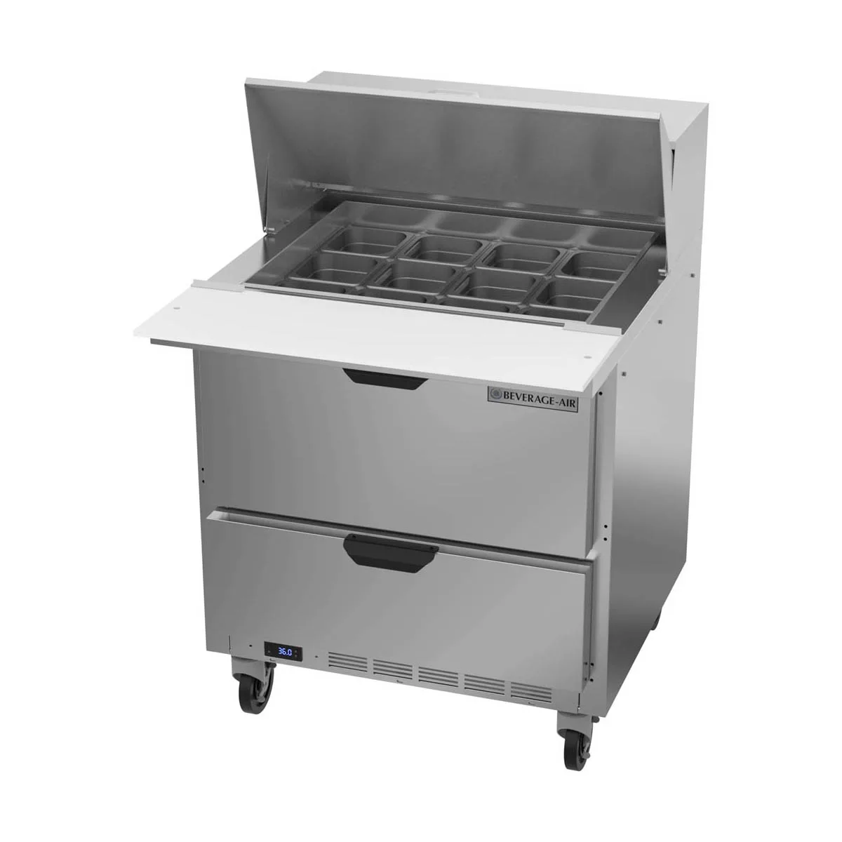 Beverage Air SPED32HC-12M-2 32" Mega Top Sandwich / Salad Prep Table w/ 2 Drawers, 12 Pans