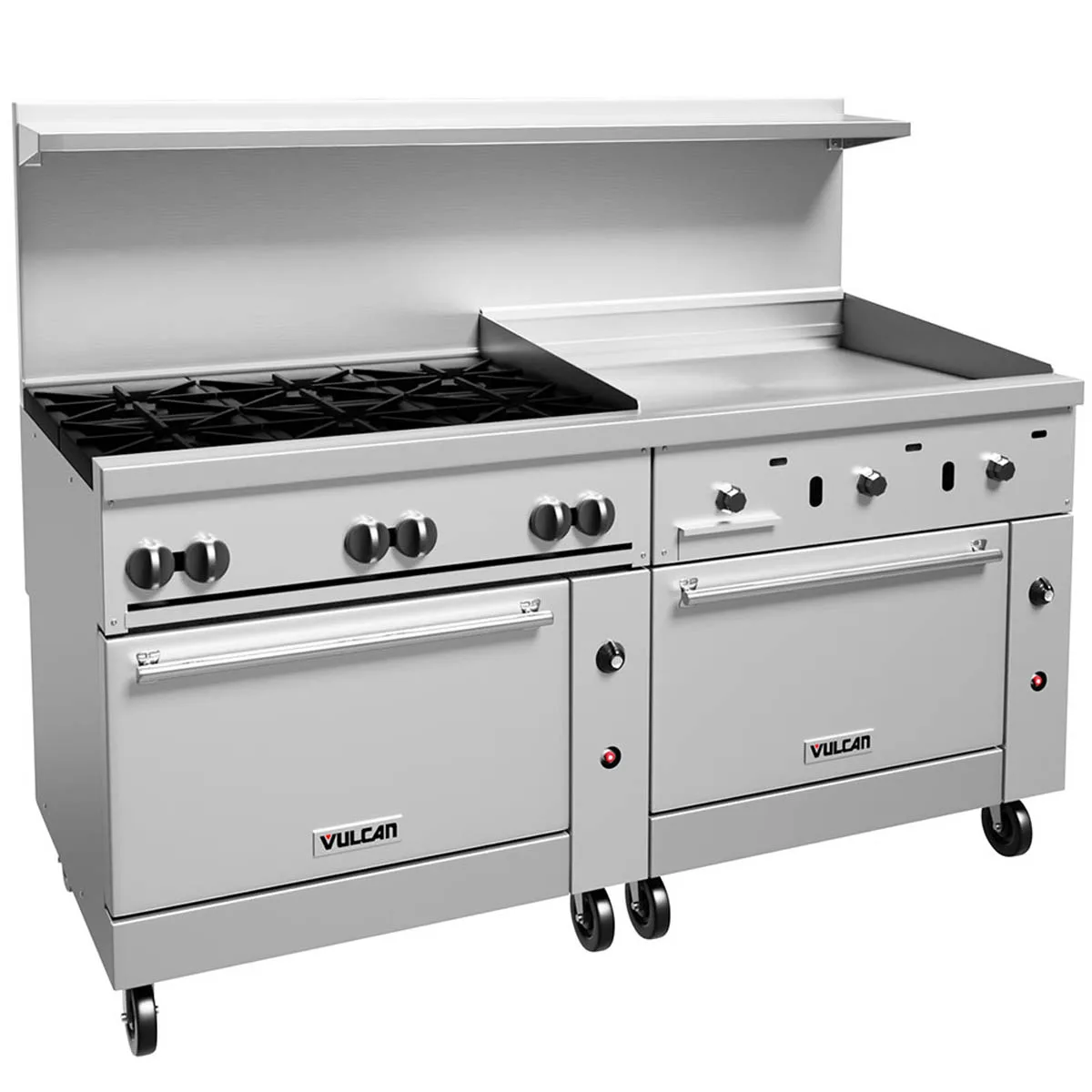 Vulcan 72SS-6B36G 72" Gas Restaurant Range w/ (6) Open Burners, 36" Griddle Right, (2) Standard Ovens, 310.000 BTU