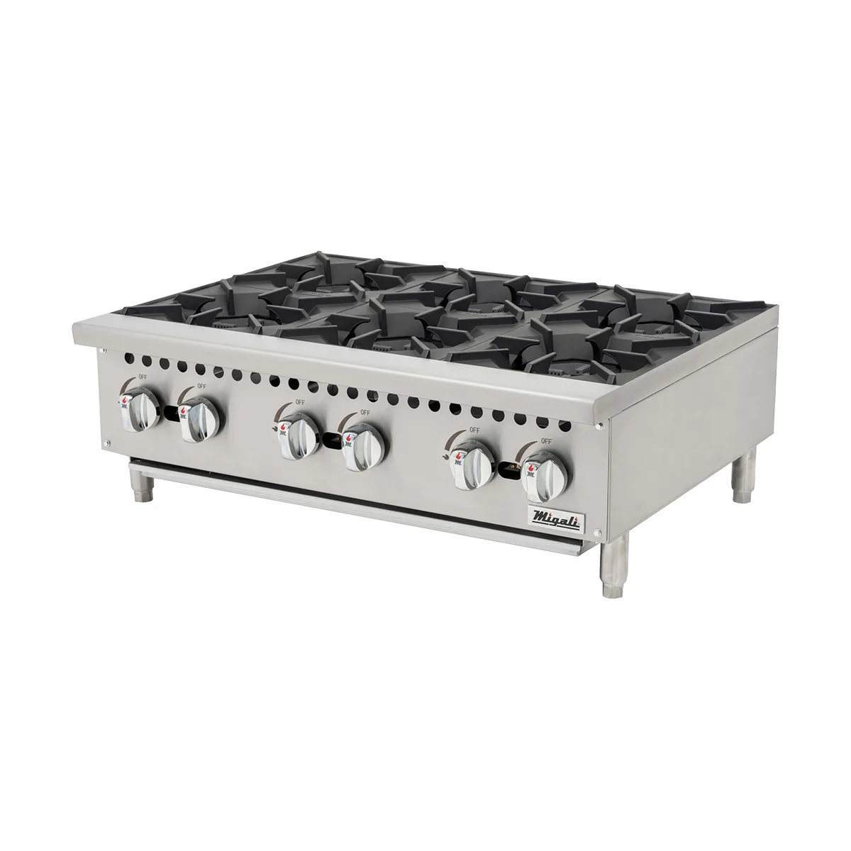 Migali C-HP-6B-36 36" Countertop Gas Hotplate w/ (6) Burners, Manual Controls, 150.000 BTU