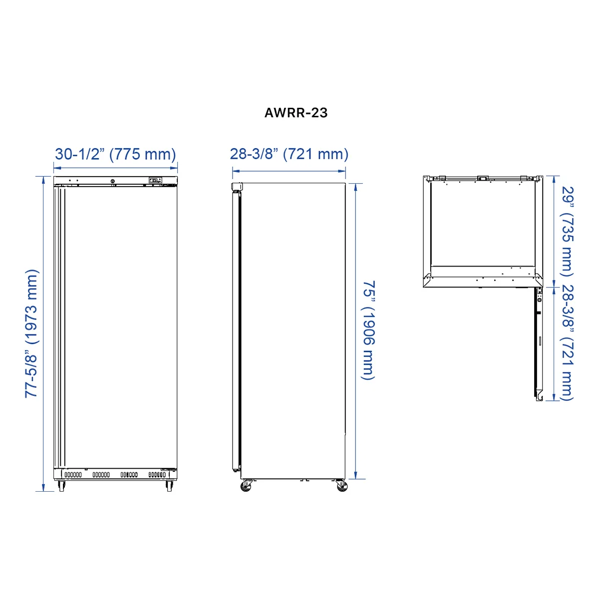 Asber AWRR-23 29" 1-Solid Door Reach-In Refrigerator, 23 cu. ft., Bottom Mounted