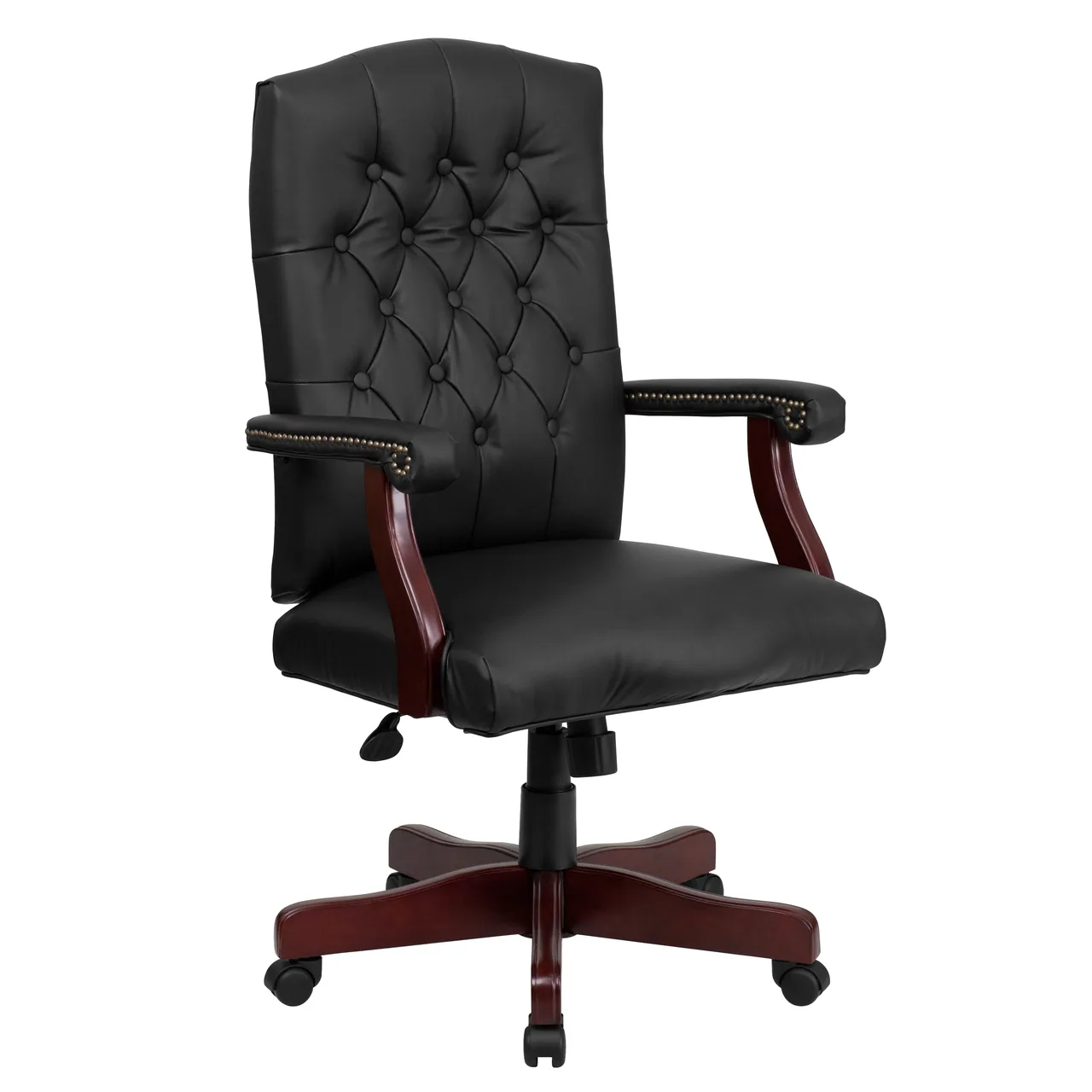 Flash Furniture 801L-LF0005-BK-LEA-GG Chair, Black, 43½‑47" height, 250 lb, tilt lock, arms, base, casters