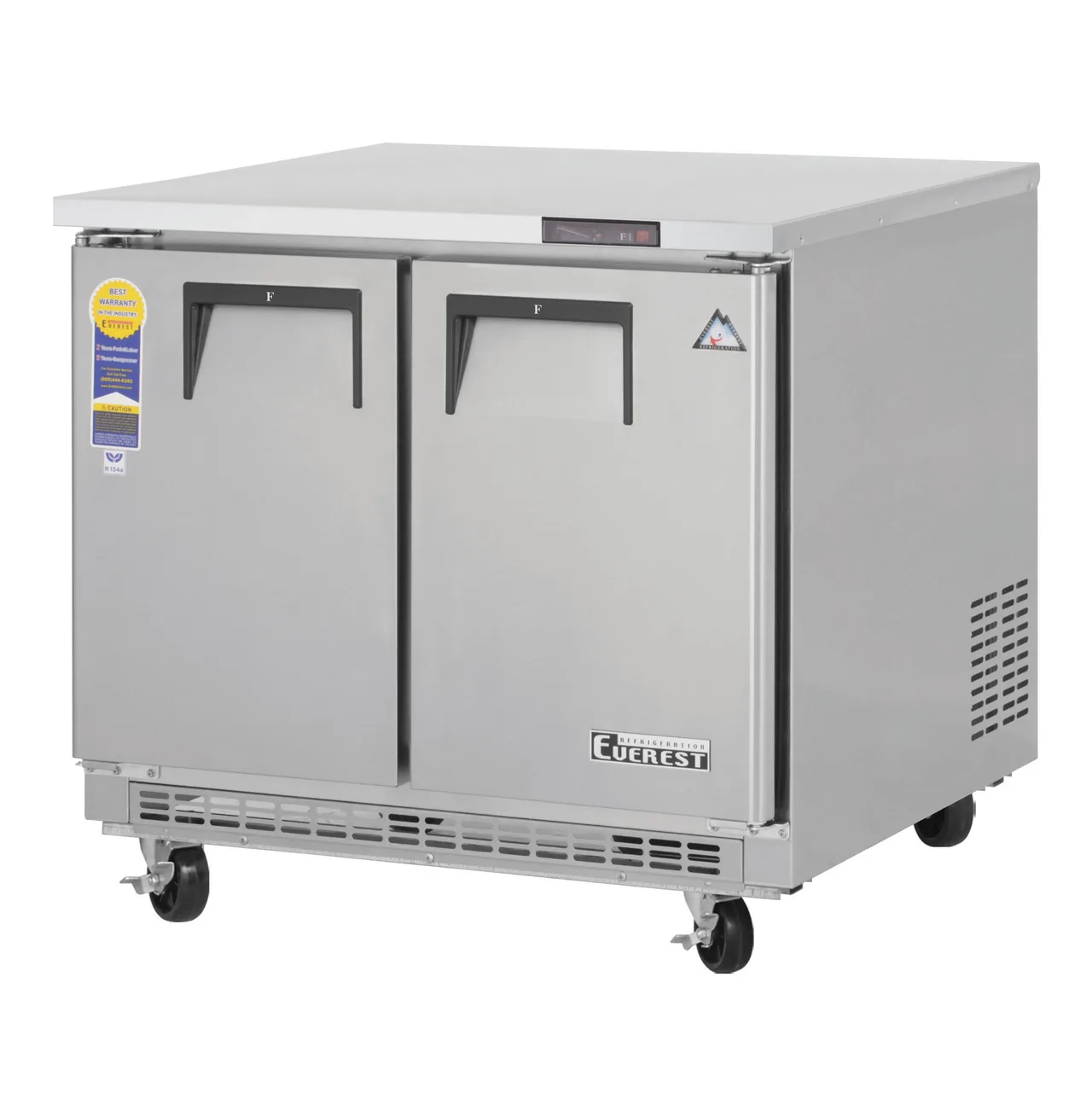 Everest ETBSF2 36" 2-Door Undercounter Freezer, Stainless Steel, Front Breathing, 10 cu. ft.
