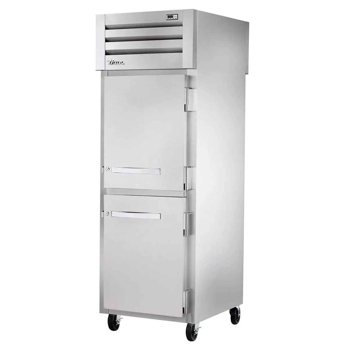 True STA1FPT-2HS-2HS-HC 28" 4-Half Solid Door Pass-Thru Freezer, Top Mounted, 31 cu. ft., Stainless Steel Exterior