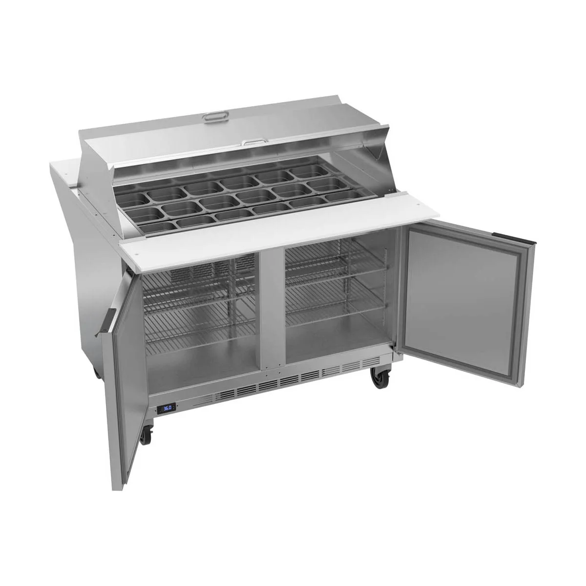 Beverage Air SPE48HC-18M-DS 48" Mega Top Sandwich/Salad Prep Table w/ 2 Doors, 18 Pans, 13 cu. ft.
