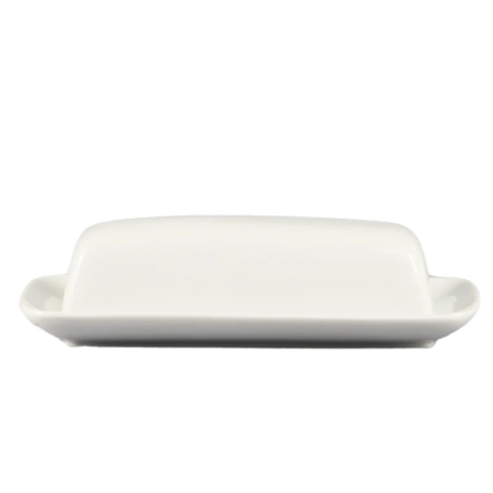 CAC China BTD-8 Butter Dish Set, Porcelain 8-1/4" x 4-1/4" x 3/4" Dish with Cover, Safe - Set