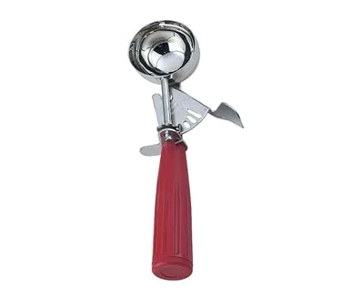 Omcan USA 34846 Ice Cream Scoop, 1-1/3 oz, Thumb Press, Steel Red Plastic Handle - 12/Case
