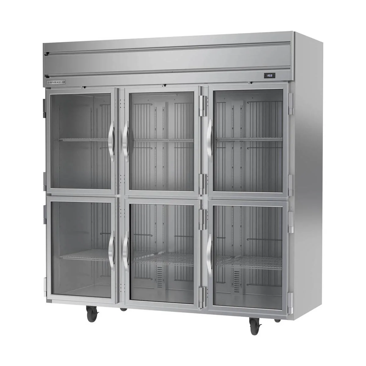 Beverage Air HFS3HC-1HG 78" 3-Section Reach-In Freezer, 6 Half Glass Doors, Top Mount, 69.1 cu. ft.