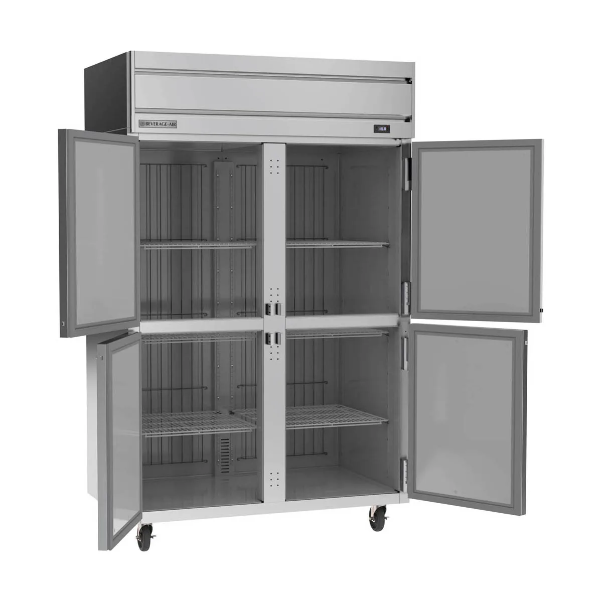 Beverage Air HFP2HC-1HS 52" 4-Half Solid Door 2-Section Reach-In Freezer, Top Mount, 45.2 cu. ft., Stainless Steel