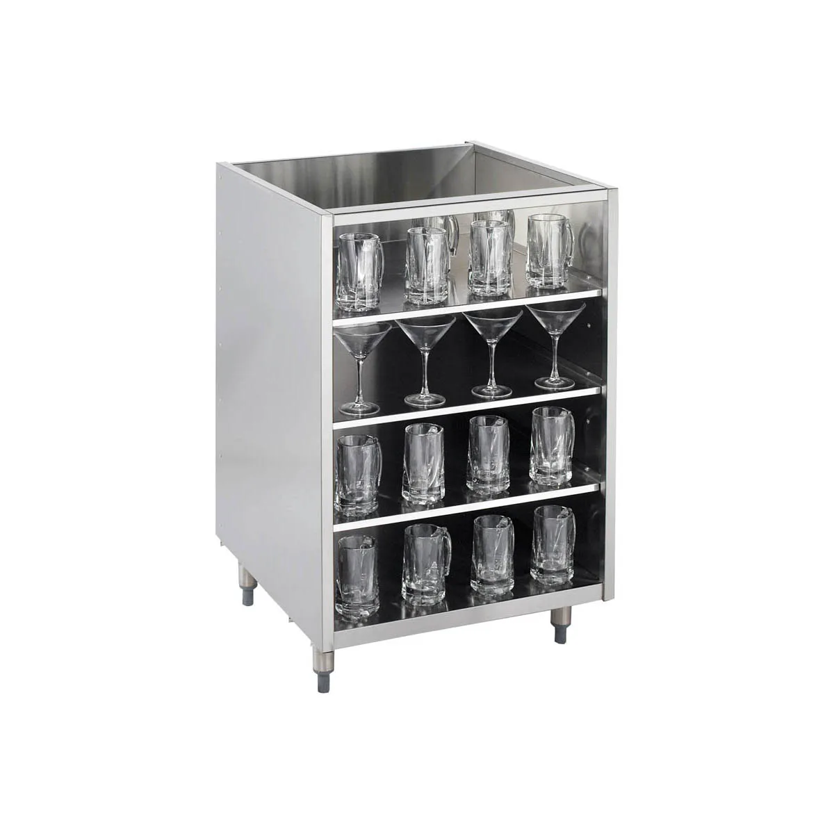Krowne KR-G24 24" Underbar Glass Rack Storage Unit w/ 3 Shelves, Open Top, Galvanized Back