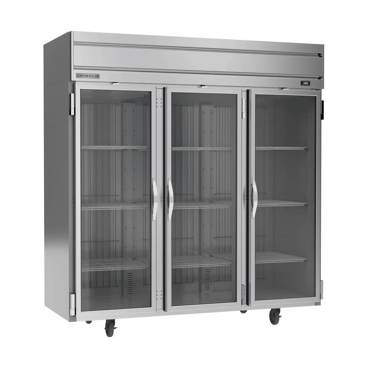 Beverage Air HF3HC-1G 78" 3-Glass Door Reach-In Freezer, Top Mount, 69.1 cu. ft., Stainless Steel Front